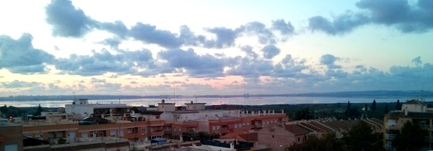 This is the pre-dawn horizon from the roof solarium of our apartment on holiday.